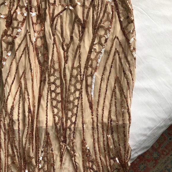 Sequins and Mesh Rose Gold Gown - Picture 5 of 16